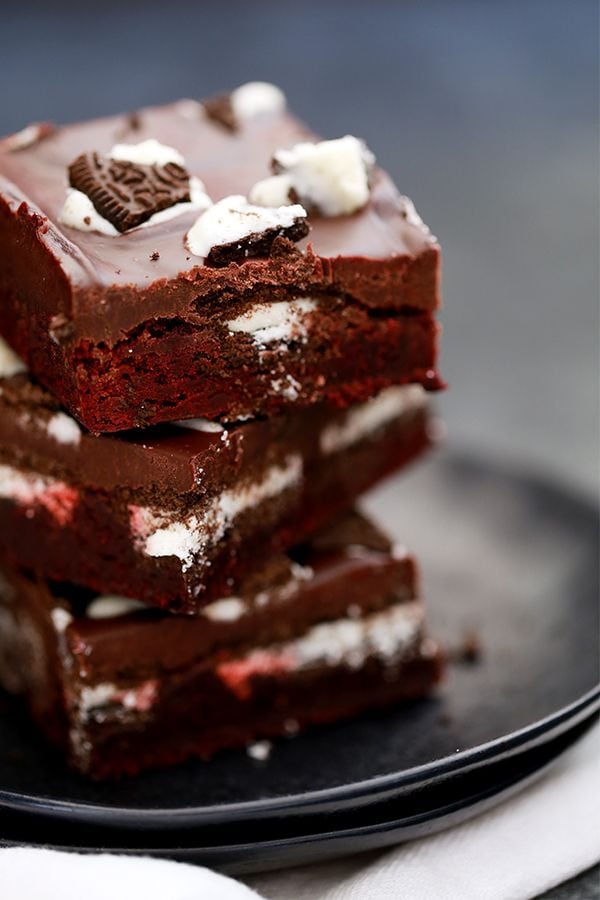  Oreo-Stuffed Red Velvet Brownies