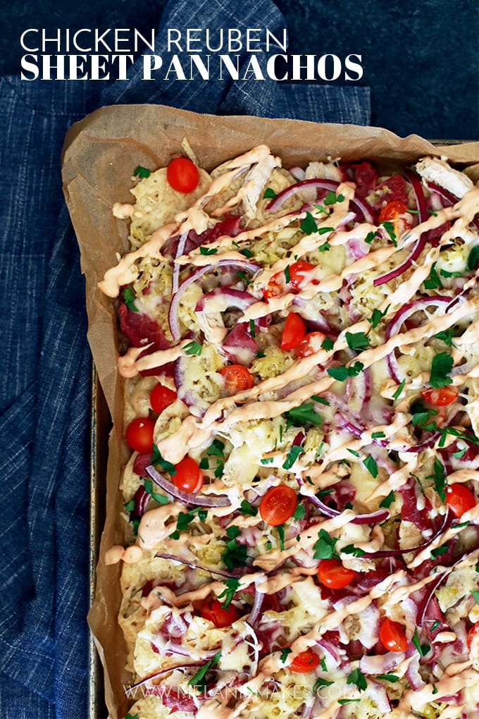 Sheet Pan Chicken Reuben Nachos