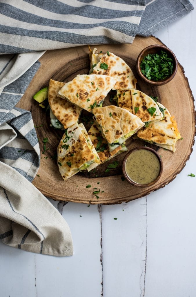 Shrimp and Spinach Quesadillas with Avocado