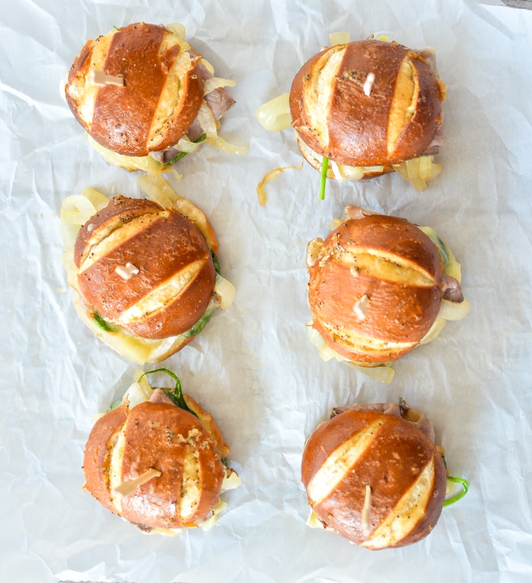 Baked Roast Beef and Brie Sliders with Caramelized Onions