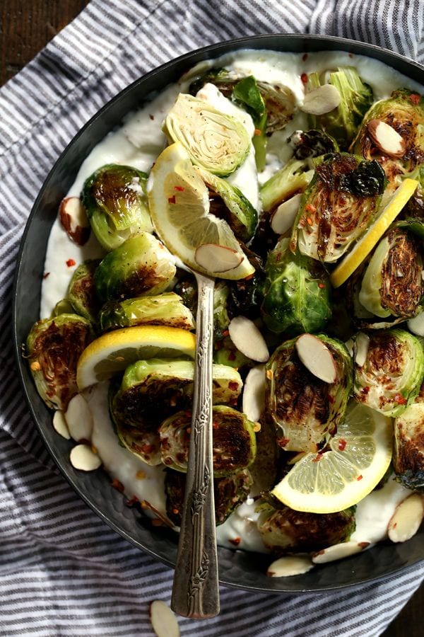 Roasted Brussel Sprouts with Lemon and Greek Yogurt