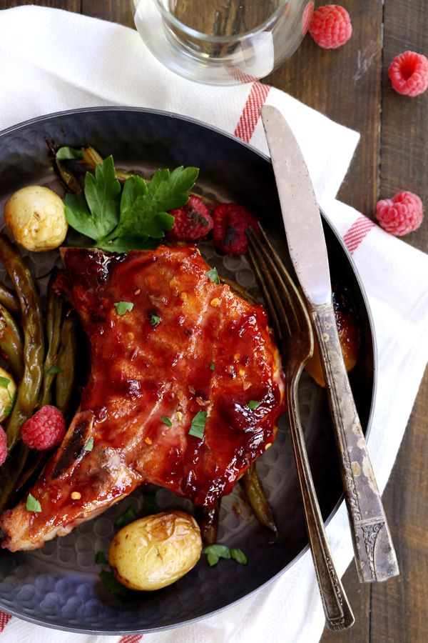 Sheet Pan Raspberry Pineapple Pork Chops