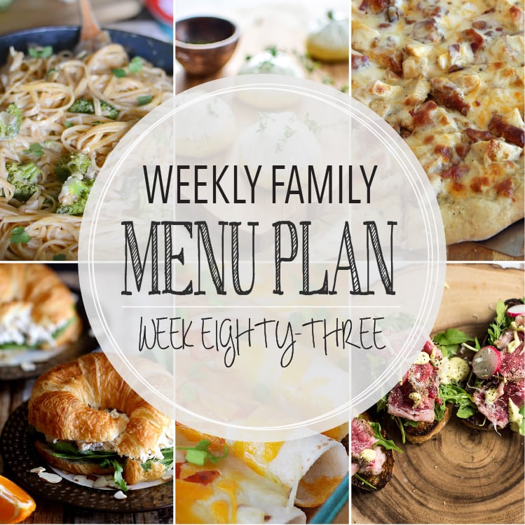 Weekly Family Meal Plan- Featuring several main dishes, a side dish, a soup, a breakfast, and two desserts!