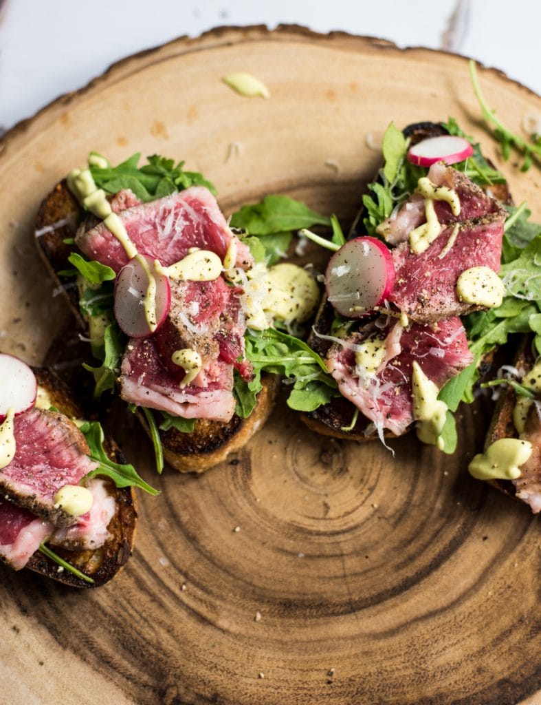 Open Faced Steak Sandwiches with Parmesan Avocado Cream