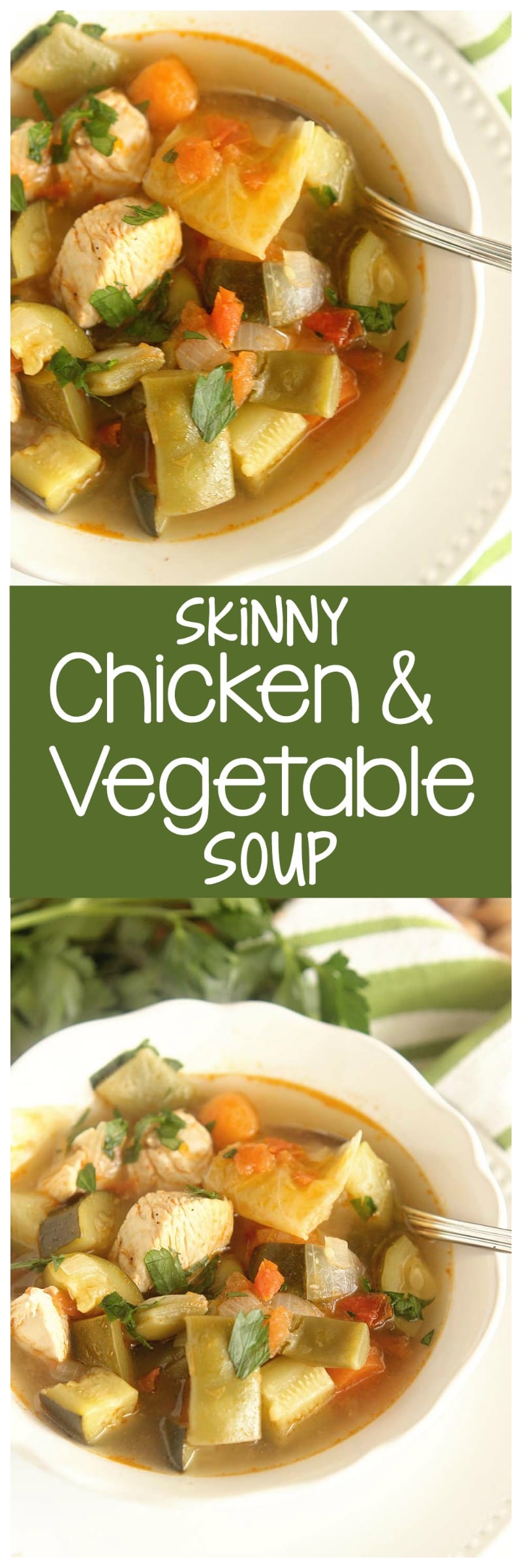 Skinny Chicken and Vegetable Soup - This healthy soup is filled with tons of great vegetables and chicken in a light broth. It will leaving you feeling full and guilt-free!!  Plus, it's only 1 freestyle weight watchers point!!