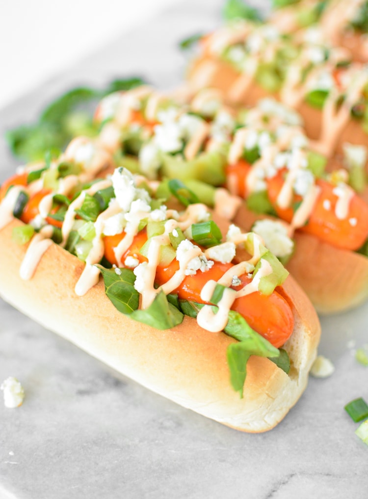 Lighter Buffalo Chicken Hot Dogs