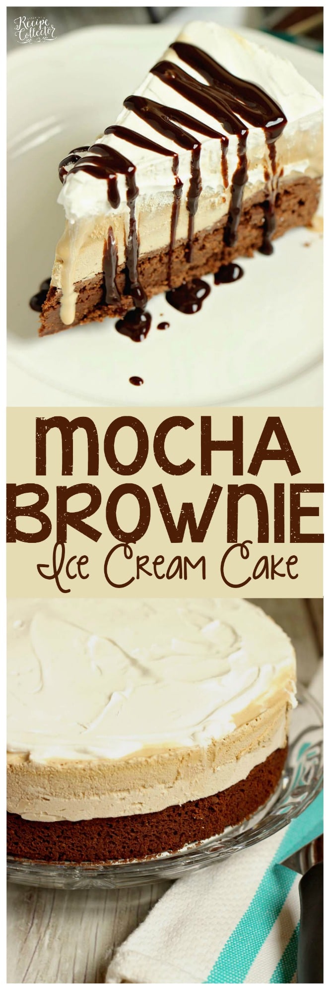 Mocha Brownie Ice Cream Cake - Layers of delicious brownie, coffee cream cheese , coffee ice cream, and whipped topping.  If you love an iced mocha frappe, then you will love this dessert!