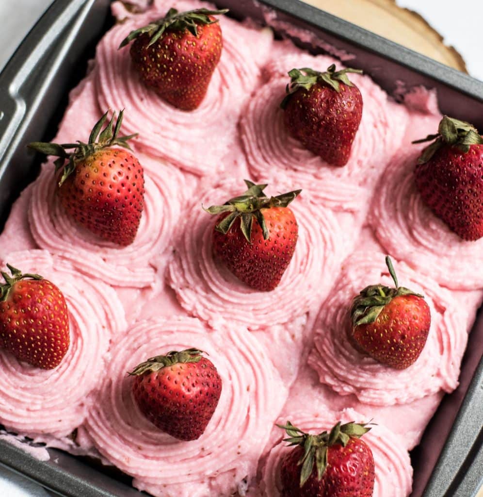 Fudgy Chocolate Stout Brownies with Strawberry Buttercream