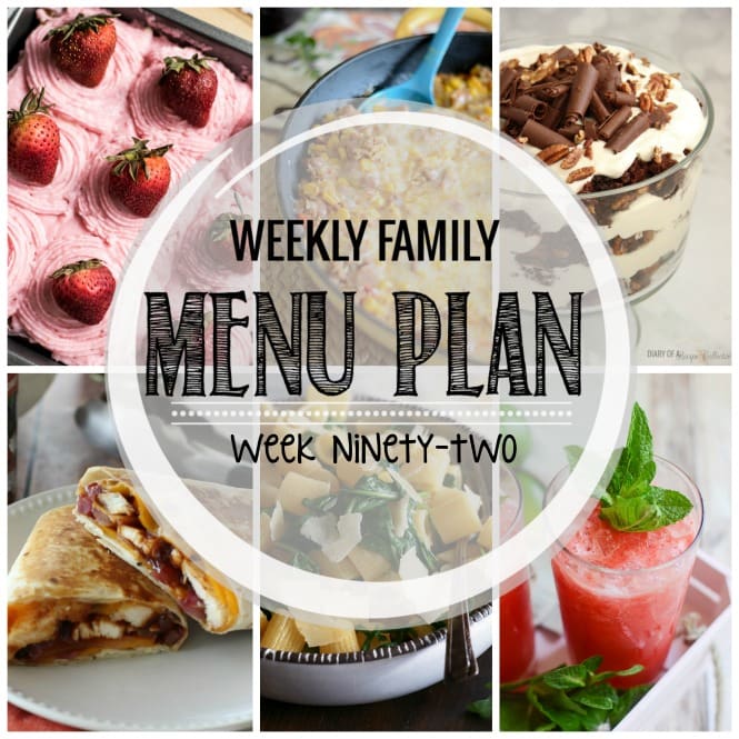 Weekly Family Meal Plan- Featuring several main dishes, a side dish, a soup, a breakfast, and two desserts!