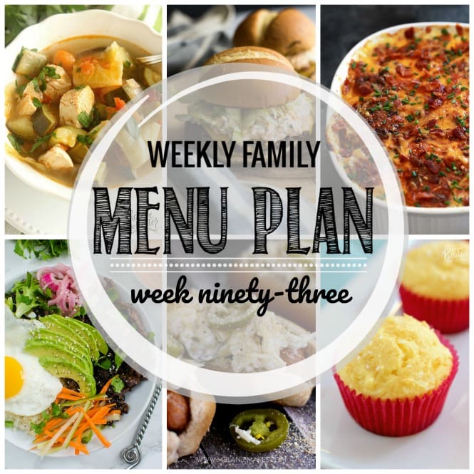 Weekly Family Meal Plan- Featuring several main dishes, a side dish, a soup, a breakfast, and two desserts!