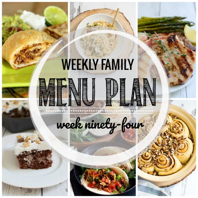 Weekly Family Meal Plan- Featuring several main dishes, a side dish, a soup, a breakfast, and two desserts!