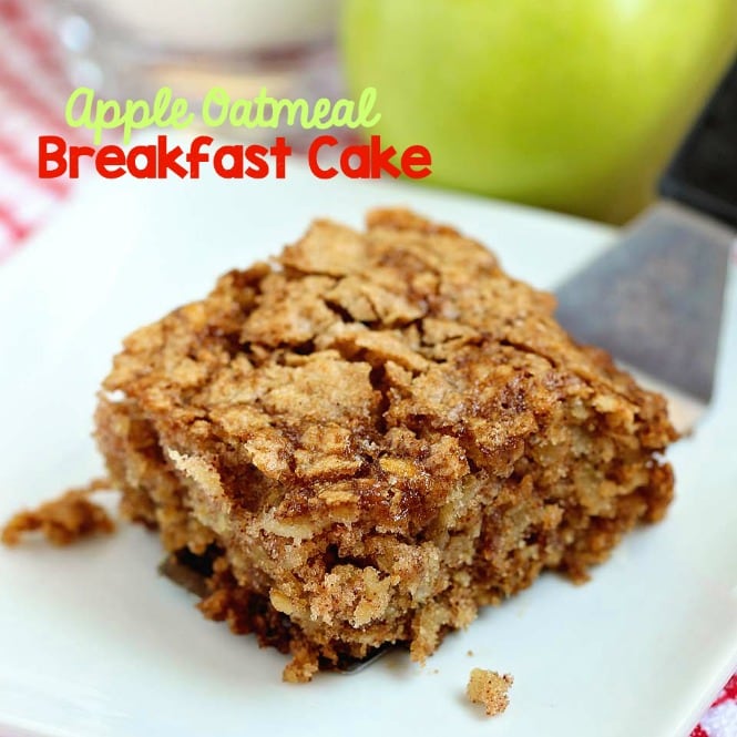 Apple Oatmeal Breakfast Cake - An easy and delicious breakfast or snack idea filled with shredded apples and oatmeal.  It's perfect for back to school! 