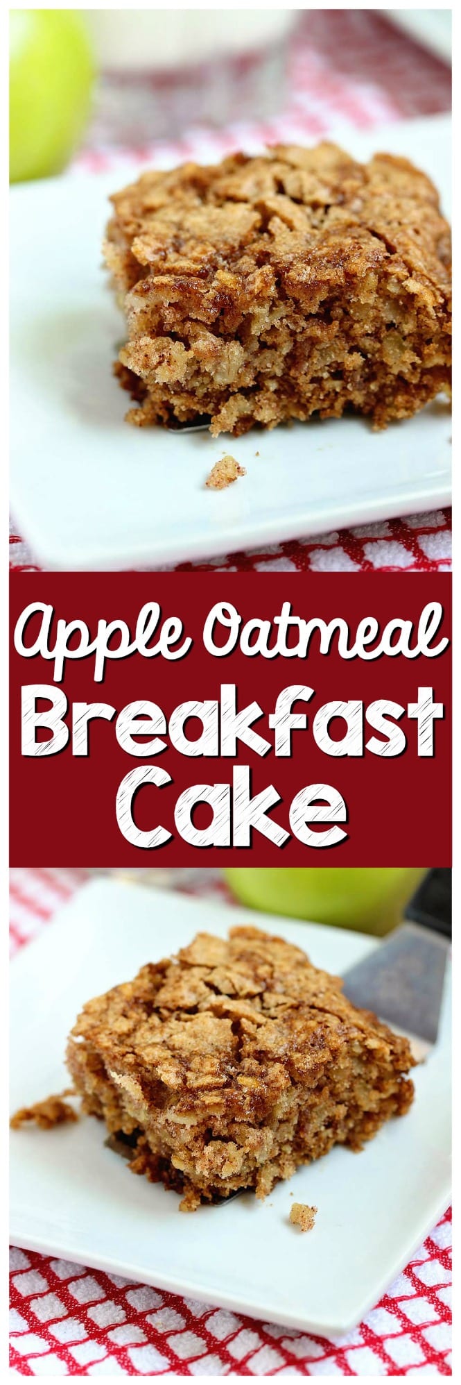 Apple Oatmeal Breakfast Cake - An easy and delicious breakfast or snack idea filled with shredded apples and oatmeal.  It's perfect for back to school!