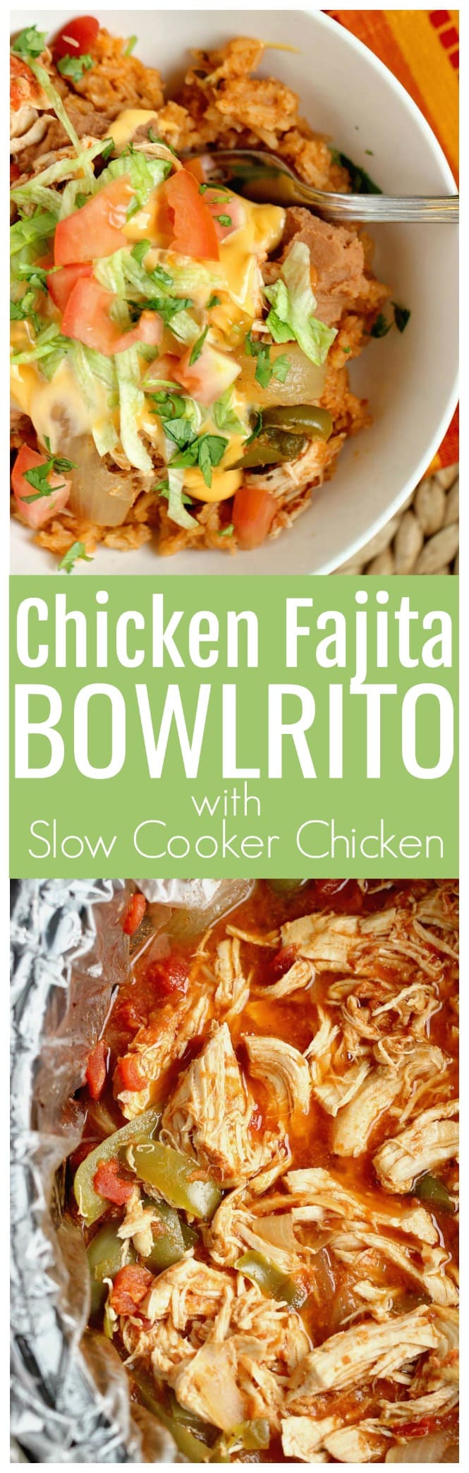 Chicken Fajita Bowlrito - All the great taste of chicken fajitas minus the tortilla made easy with the help of slow cooker mexican chicken!!
