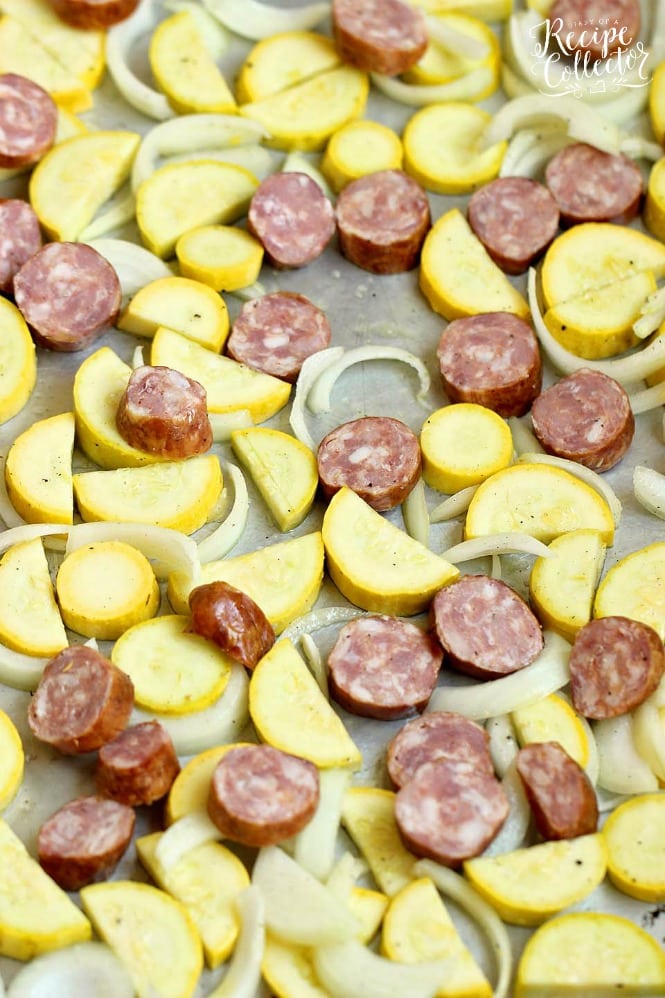 Sheet Pan Roasted Sausage and Squash - A quick and easy recipe with only a few ingredients.  It's perfect as a main dish or a side dish recipe.