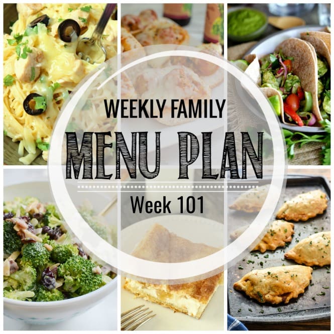 Weekly Family Meal Plan- Featuring several main dishes, a side dish, a soup, a breakfast, and two desserts!