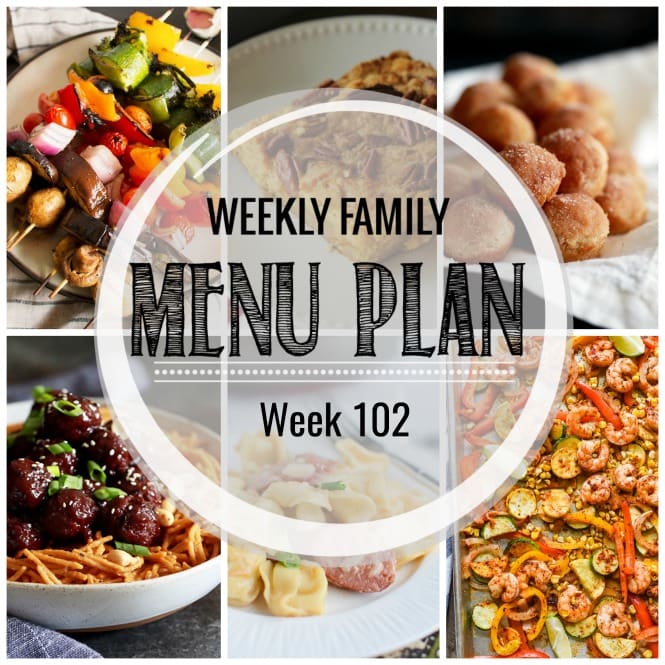 Weekly Family Meal Plan- Featuring several main dishes, a side dish, a soup, a breakfast, and two desserts!