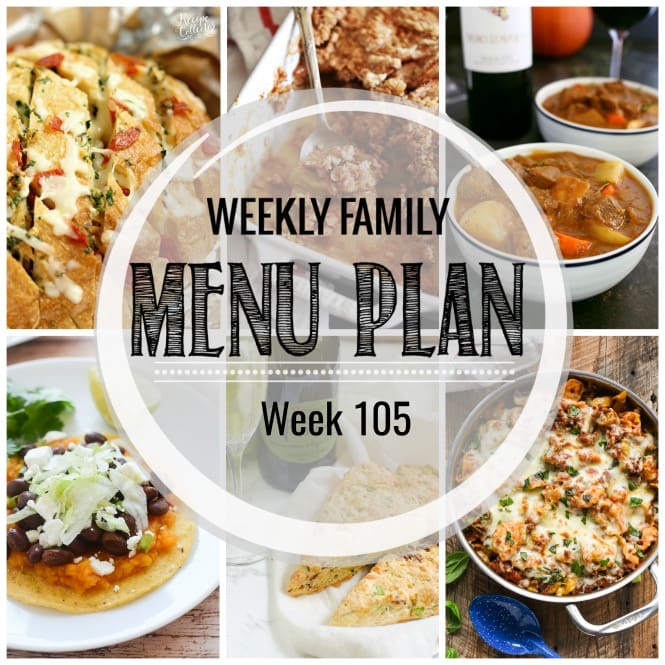 Weekly Family Meal Plan- Featuring several main dishes, a side dish, a soup, a breakfast, and two desserts!