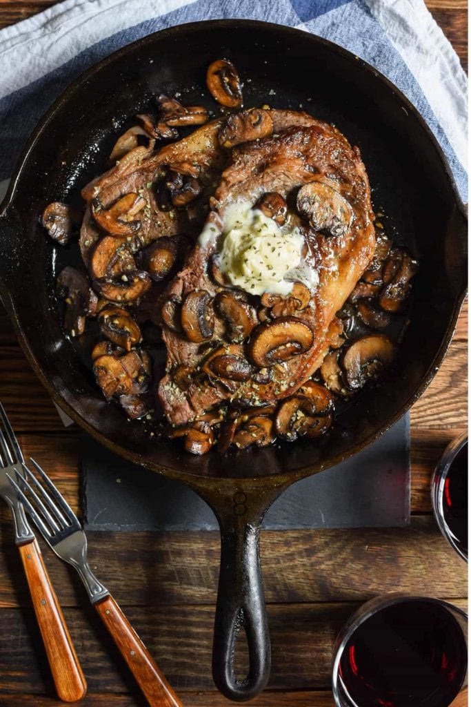 Cast Iron Ribeye with Mushrooms