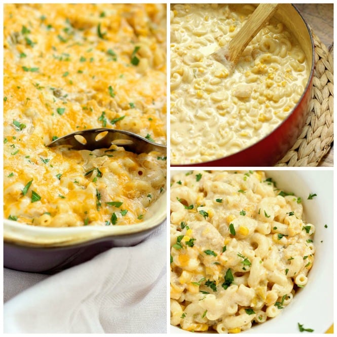 Green Chile Chicken Mac & Cheese - This hearty all-in-one macaroni and cheese dinner idea is filled with chicken, green chiles, corn, and of course all the creamy cheese!
