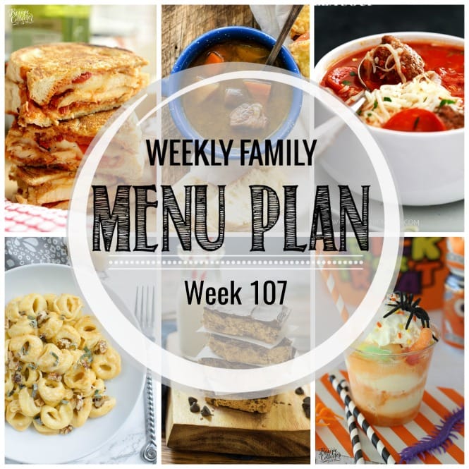 Weekly Family Meal Plan- Featuring several main dishes, a side dish, a soup, a breakfast, and two desserts!