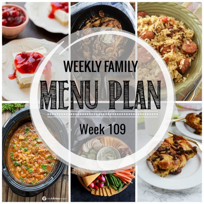 Weekly Family Meal Plan- Featuring several main dishes, a side dish, a soup, a breakfast, and two desserts!