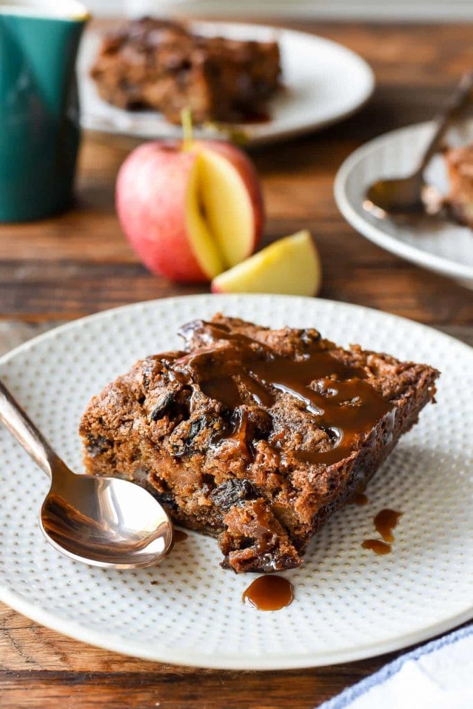 Chewy Spiced Apple Cake with Bourbon Caramel Sauce