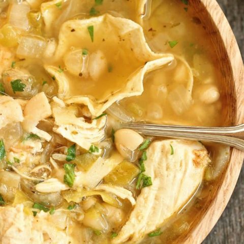 White Bean Chicken Soup - A healthy comforting soup recipe filled with chicken, Great Northern beans, green chiles, and tons of flavor!  It's a great recipe for dinner and for make-ahead lunches for the week!