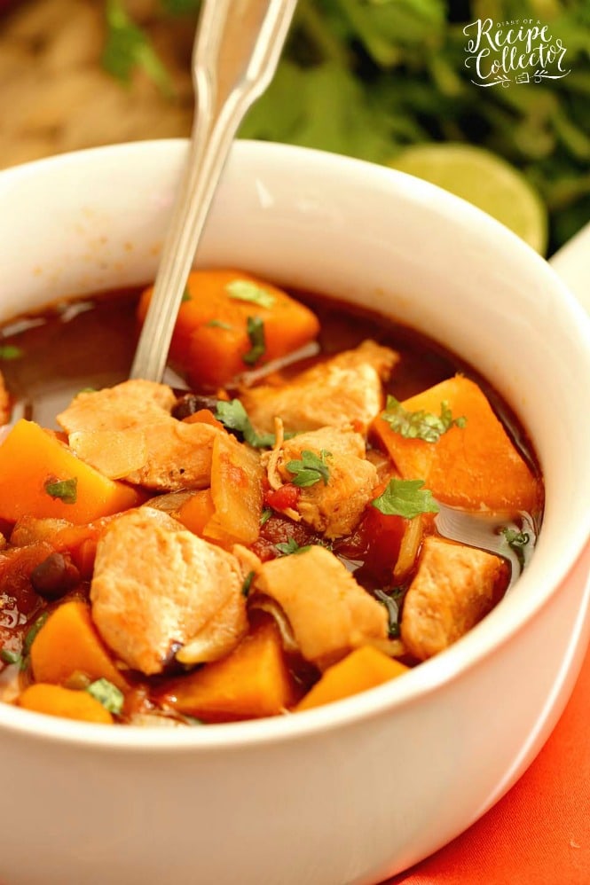 Mexican Chicken, Black Bean, & Sweet Potato Soup - An easy, healthy soup recipe idea perfect for cool winter months!