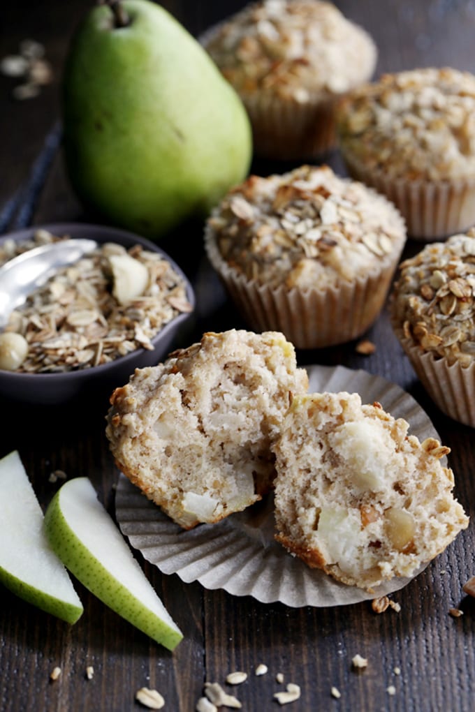 Pear Macadamia Oatmeal Muffins