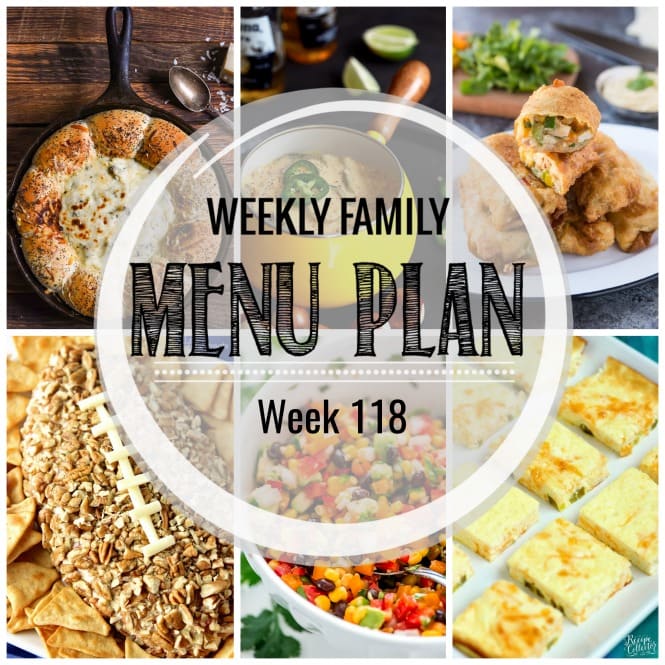 Weekly Family Meal Plan- Featuring several main dishes, a side dish, a soup, a breakfast, and two desserts!