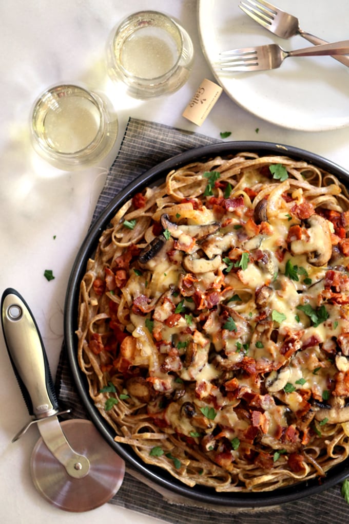 Chicken Bacon Swiss Spaghetti Pizza