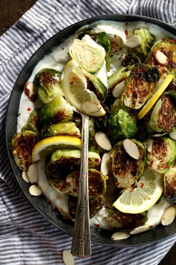 Roasted Brussel Sprouts with Lemon & Greek Yogurt