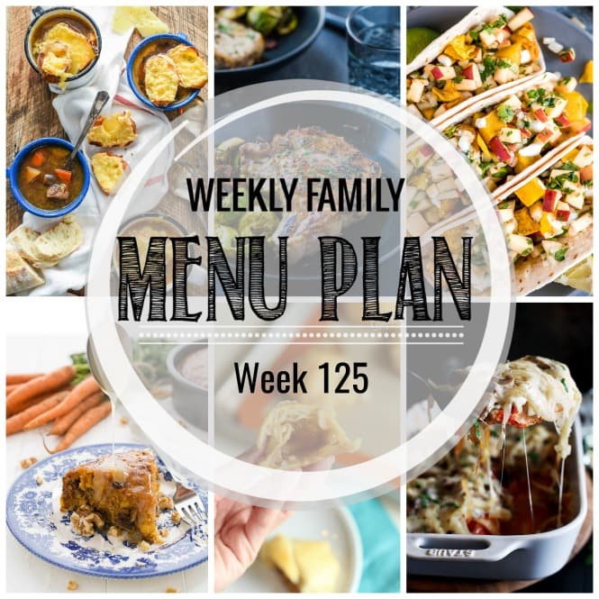 Weekly Family Meal Plan- Featuring several main dishes, a side dish, a soup, a breakfast, and two desserts!