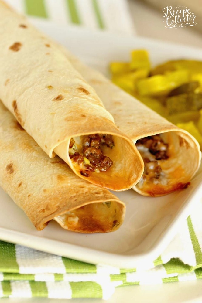 Crispy Cheeseburger Wraps - A crisp wrap filled with all the good cheeseburger fixings including smothered onions and a garlic and green onion mayo.