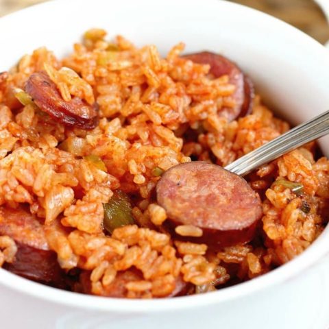 Rice with Sausage, Onion, Ketchup and Sunny-Side-Up Egg