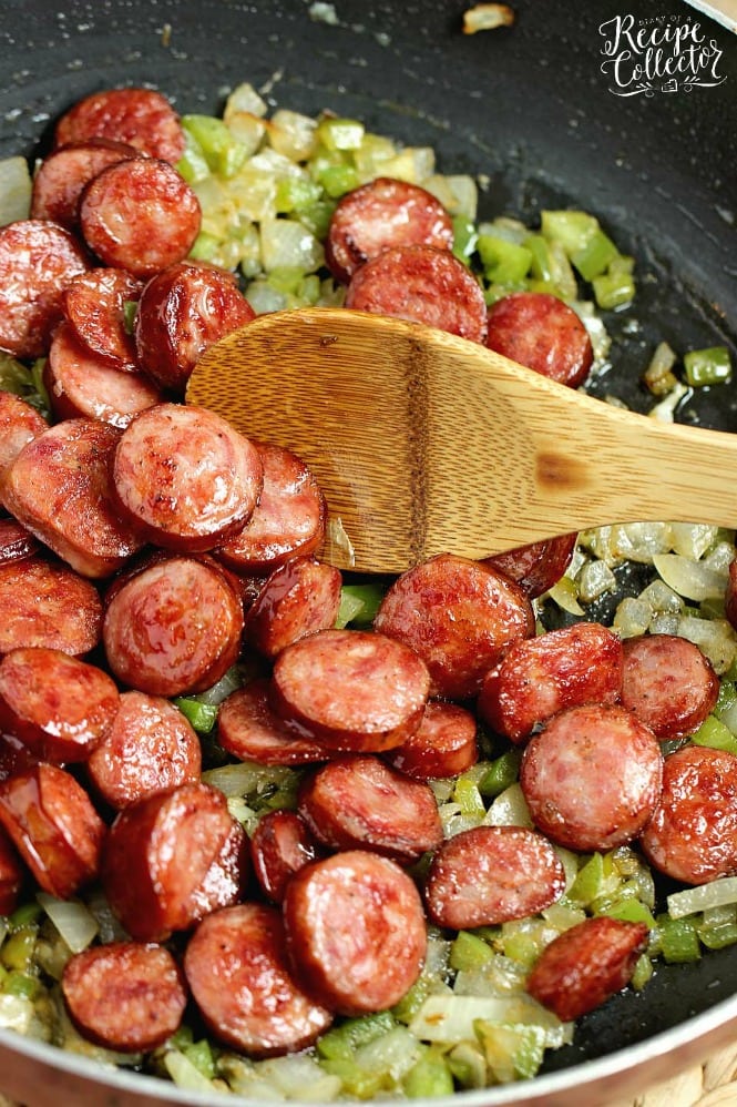 One-Pot Sausage and Red Rice - An easy creole recipe with only a few ingredients.  It's a delicious twist on Jambalaya!