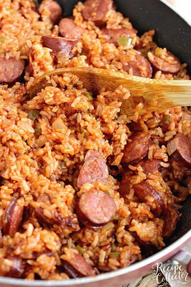 One-Pot Sausage and Red Rice - An easy creole recipe with only a few ingredients.  It's a delicious twist on Jambalaya!