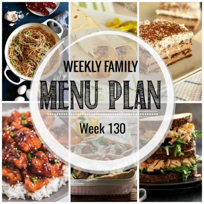 Weekly Family Meal Plan- Featuring several main dishes, a side dish, a soup, a breakfast, and two desserts!