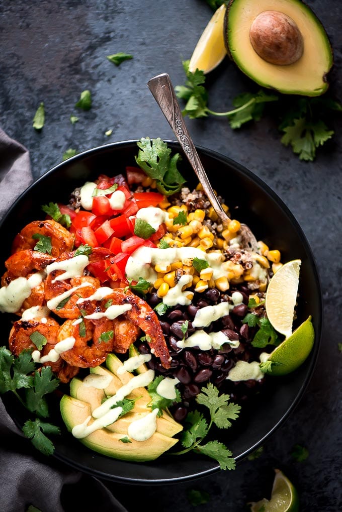 Honey Lime Shrimp Quinoa Bowls