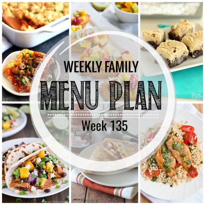 Weekly Family Meal Plan- Featuring several main dishes, a side dish, a soup, a breakfast, and two desserts!