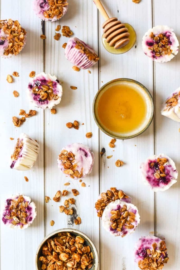 Berry Frozen Yogurt Bites with Honey Granola