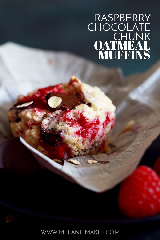 Raspberry Chocolate Chunk Oatmeal Muffins