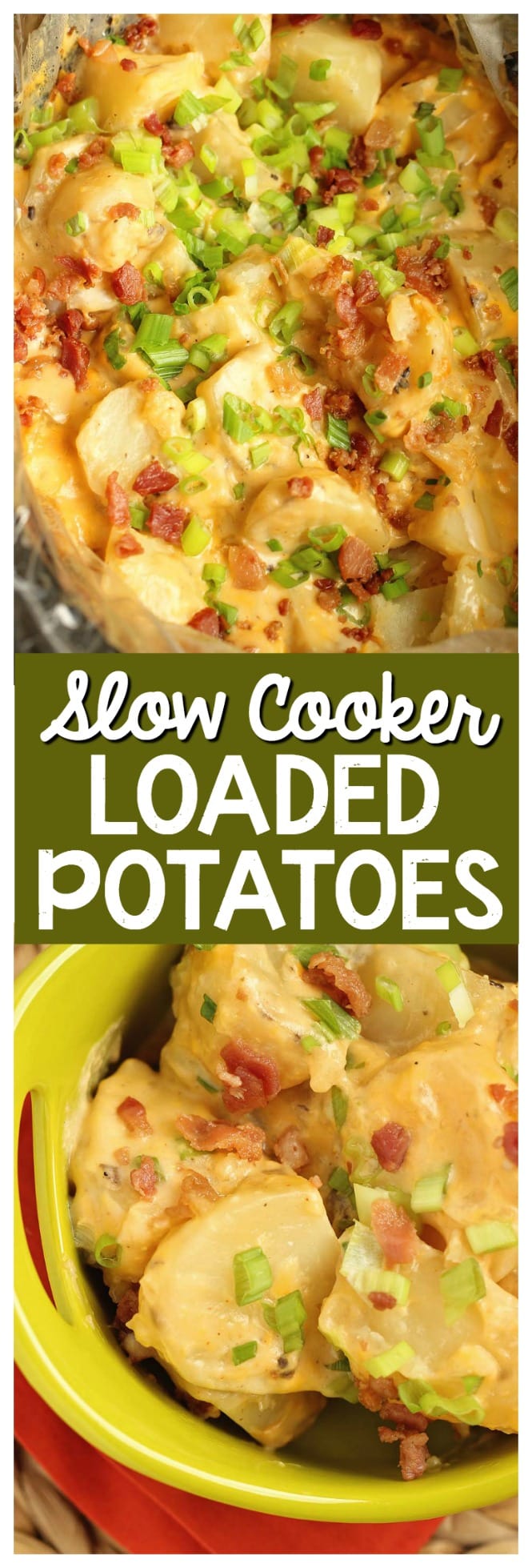 Slow Cooker Loaded Potatoes - An easy side dish recipe filled with all the yummy baked potato toppings and perfect for any time of year!