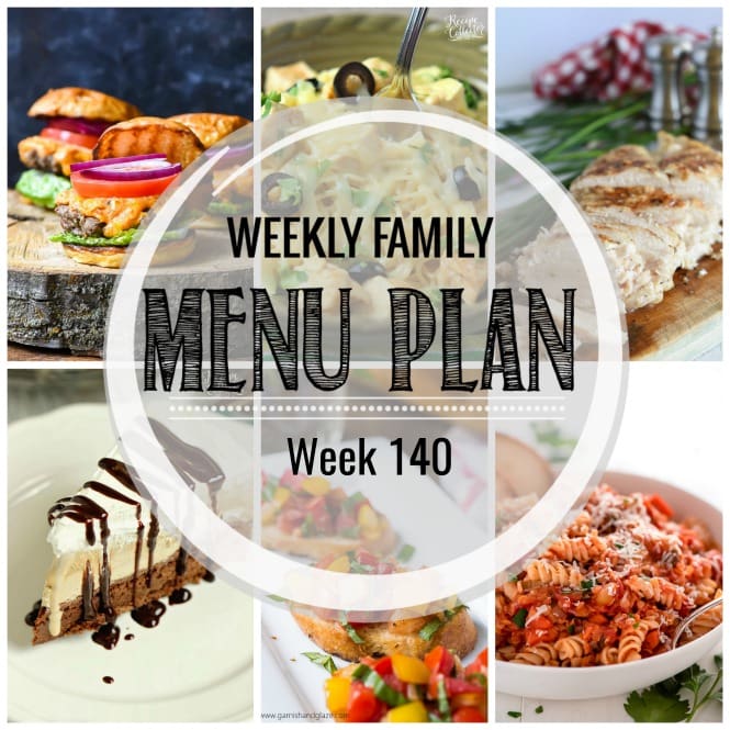 Weekly Family Meal Plan- Featuring several main dishes, a side dish, a soup, a breakfast, and two desserts!