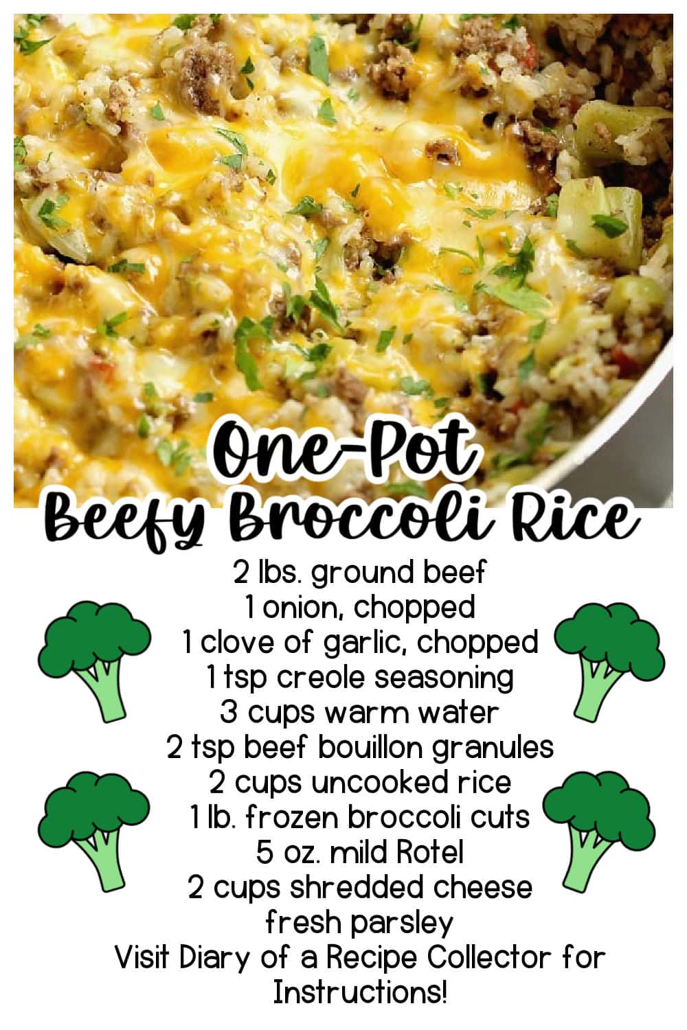 One-Pot Beefy Broccoli Rice - A quick, easy, and hearty one-pot supper filled with ground beef, broccoli, rice and topped with cheese.