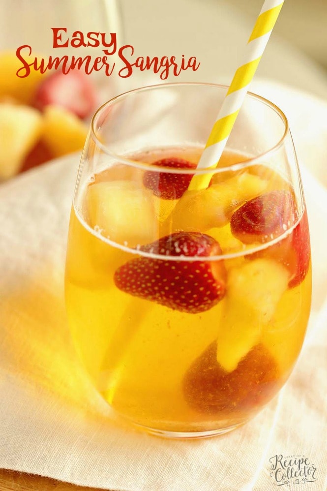 Easy Summer Sangria - A super easy sangria recipe perfect for the beach or the pool!  Plus, it can be made with white or red wine!!
