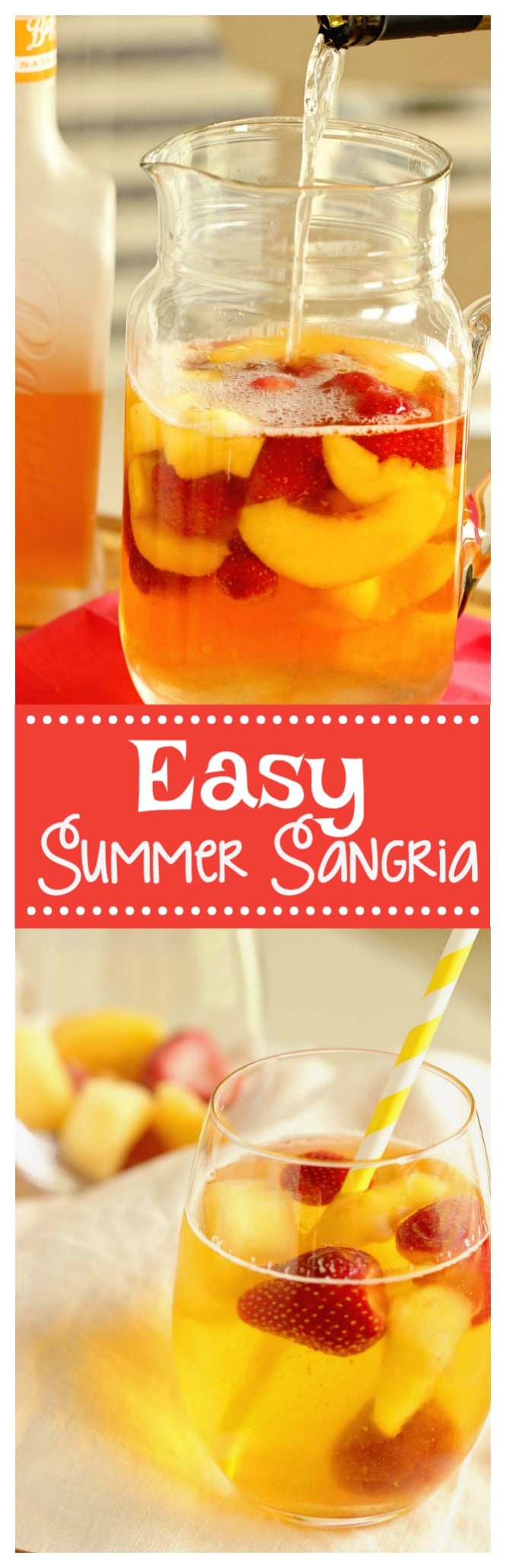 Easy Summer Sangria - A super easy sangria recipe perfect for the beach or the pool!  Plus, it can be made with white or red wine!!