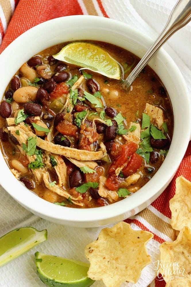 Instant Pot Green Chile Chicken Soup - A quick, easy, and delicious soup recipe filled with beans, green chiles, a little cream cheese, diced tomatoes, and spices. It's a great weeknight dinner idea and makes several lunches for the week!