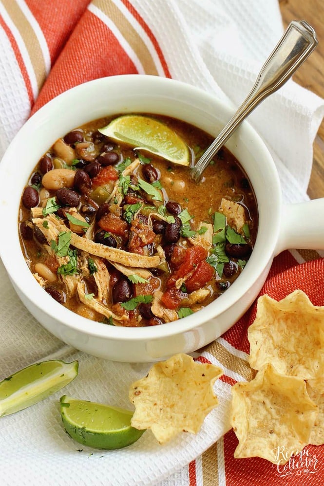 Instant Pot Green Chile Chicken Soup - A quick, easy, and delicious soup recipe filled with beans, green chiles, a little cream cheese, diced tomatoes, and spices.  It's a great weeknight dinner idea and makes several lunches for the week!